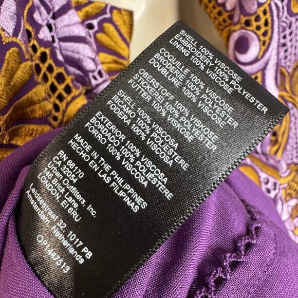 Anthropologie Embroidered Halter Mini Dress Purple Gold Women's 20W - Picture 13 of 14